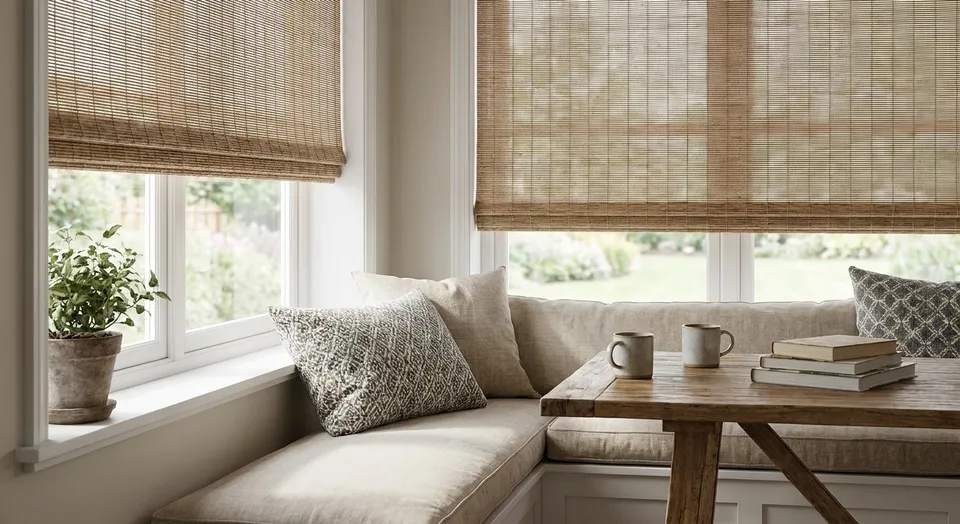 Custom shades for built-in banquette seating