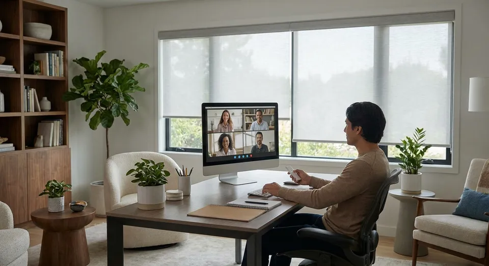Motorized shades for video call-ready home offices