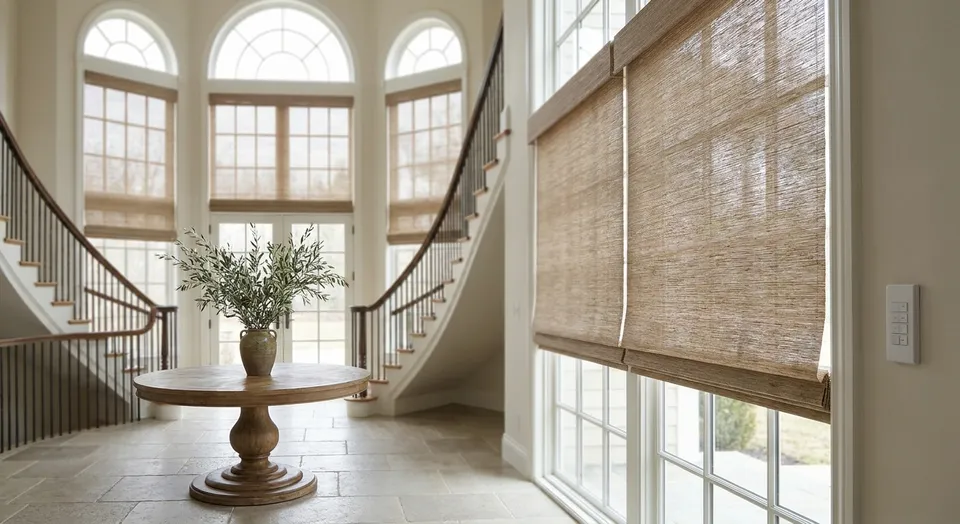 Motorized shades for high-ceiling foyers and entryways