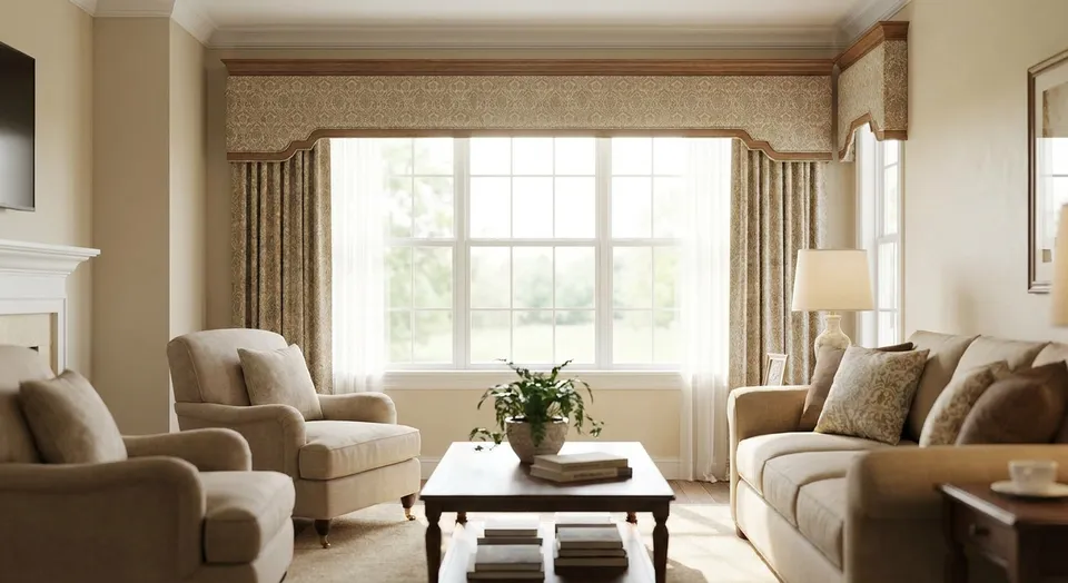 Custom cornices for living room windows