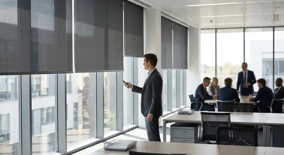 Motorized window shades for corporate office buildings