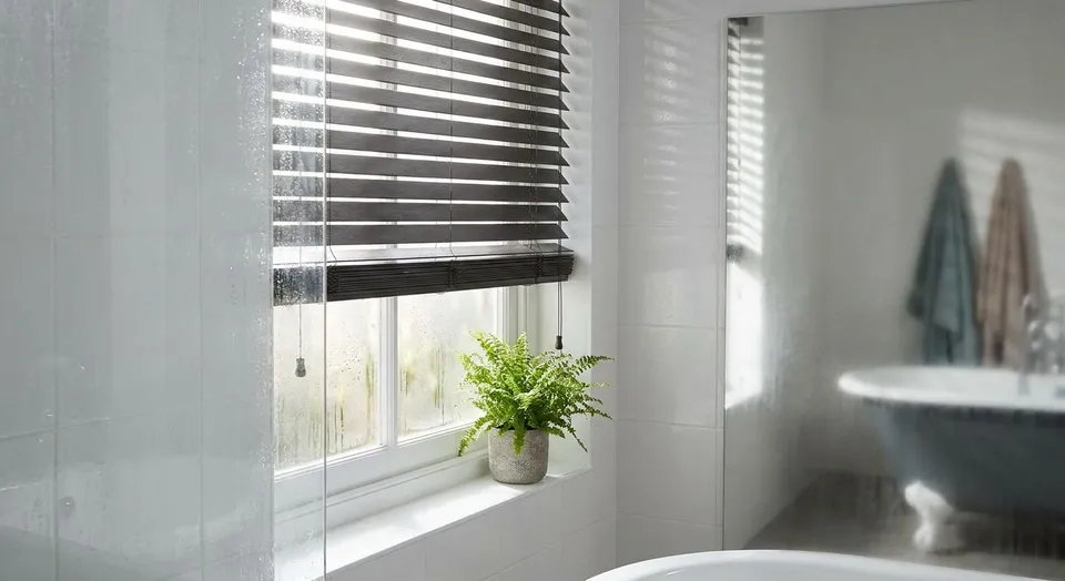 Faux wood blinds for high-humidity rooms
