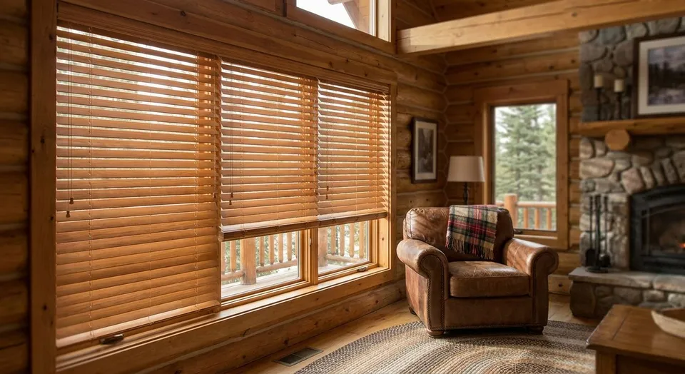 Wood blinds for cabin and lodge-style homes