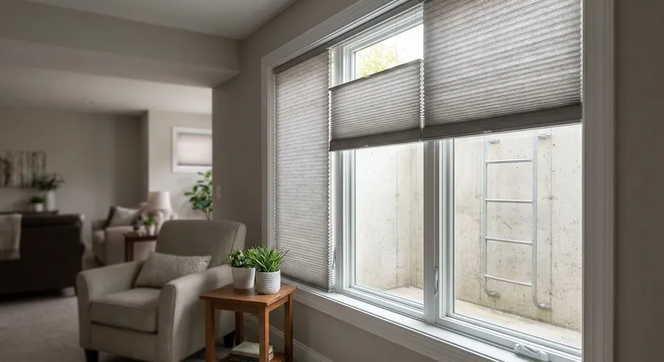 Custom blinds for basement egress window compliance