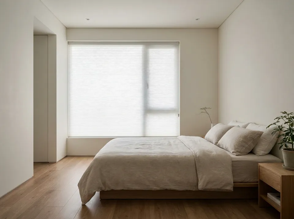 Cellular honeycomb shades on a window