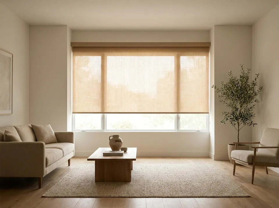 Roller shades in a living room