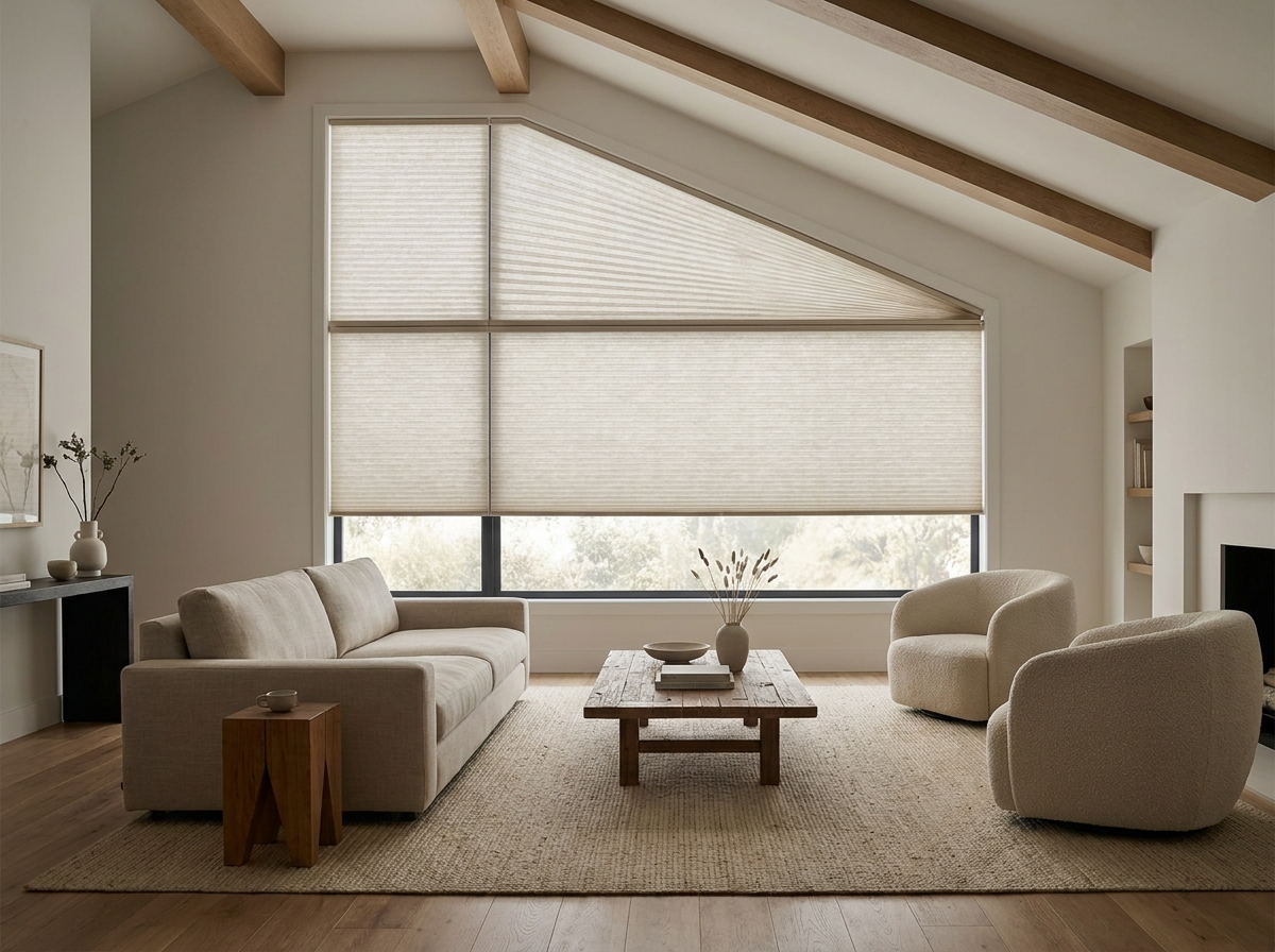 Trapezoid-shaped shade for angled windows