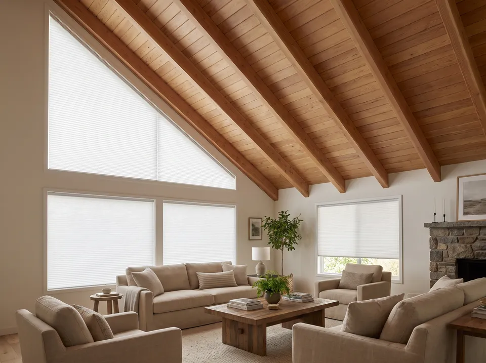 Trapezoid-shaped shade for angled windows