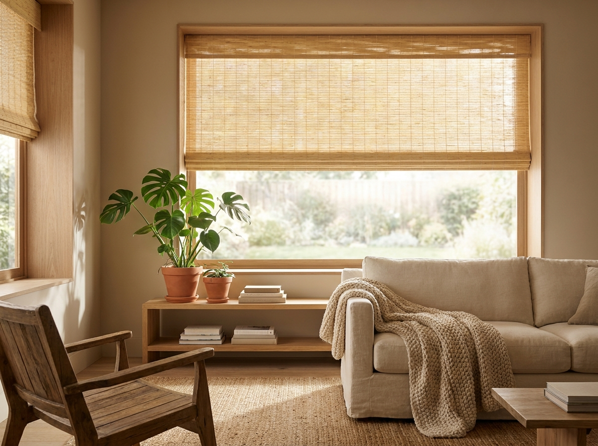 Woven wood roman shade