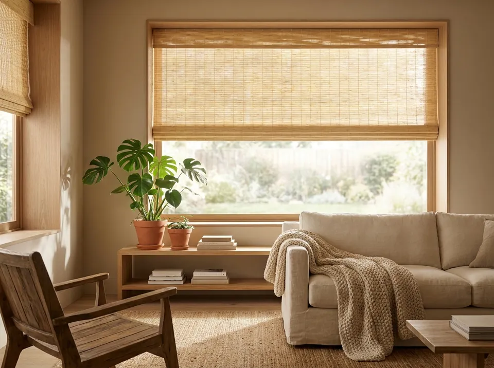Woven wood roman shade